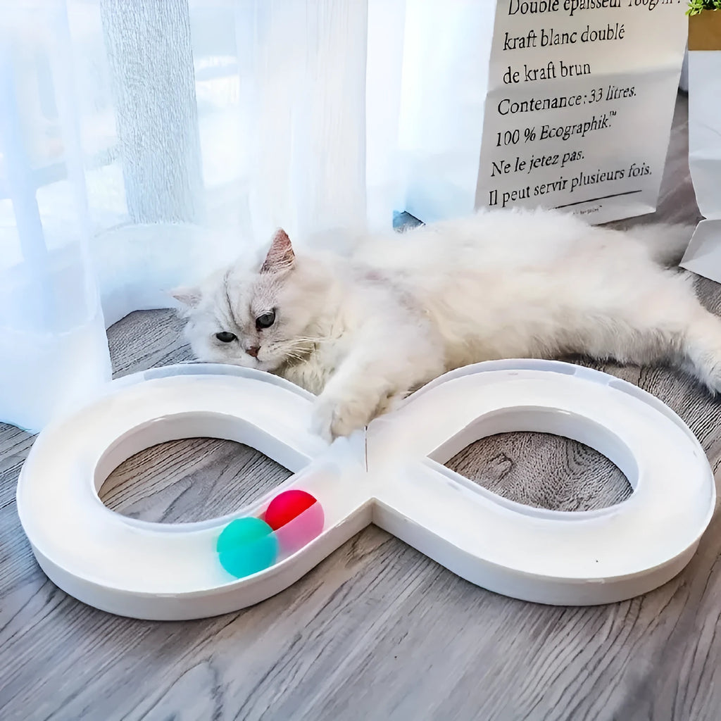 Blue and white interactive cat toy turntable track ball set with teasing stick for kitten play
