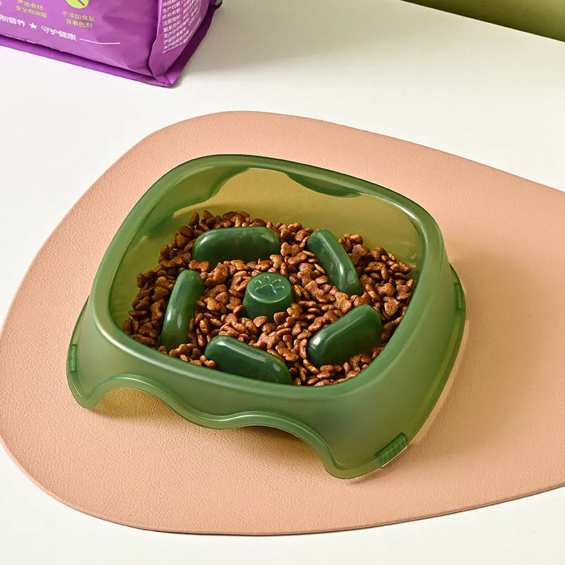 Plastic dog slow feeder bowl with anti-choking maze design in blue colour option