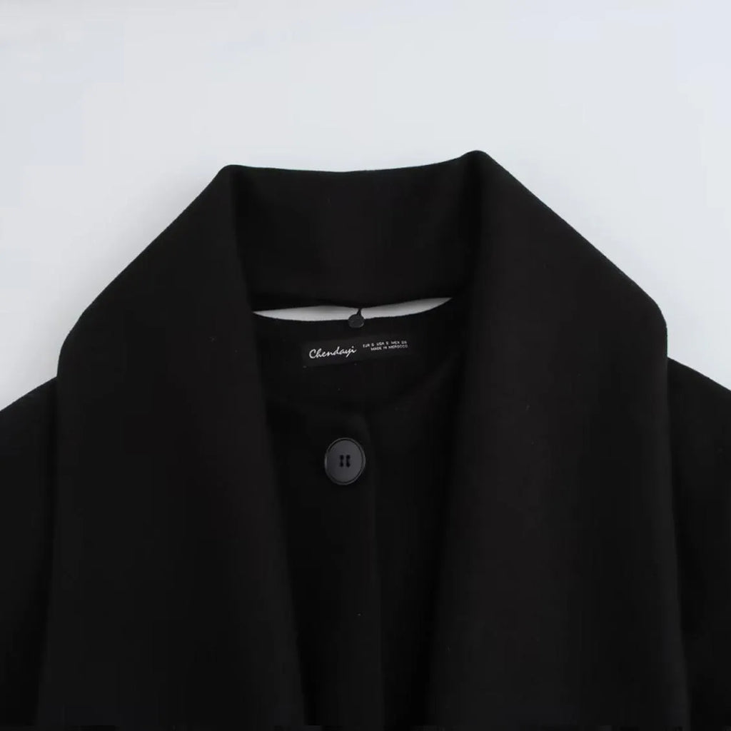 Women's longline overcoat with artificial fur collar in street fashion style