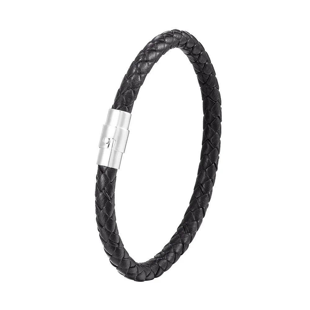 Geometric titanium steel bracelet with magnetic clasp shown in silver tone.