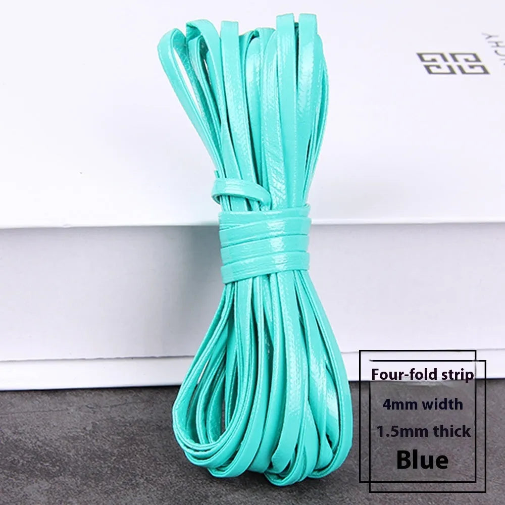 Rolls of soft PU leather weaving cord in various colours and widths for craft projects.