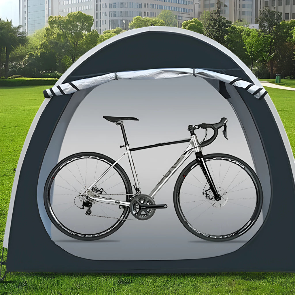 Black outdoor bicycle storage tent measuring 185cm with space for 2-3 bikes