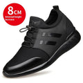 Men's black casual shoes with hidden height increase, showing chunky rubber sole and choice of leather or mesh upper