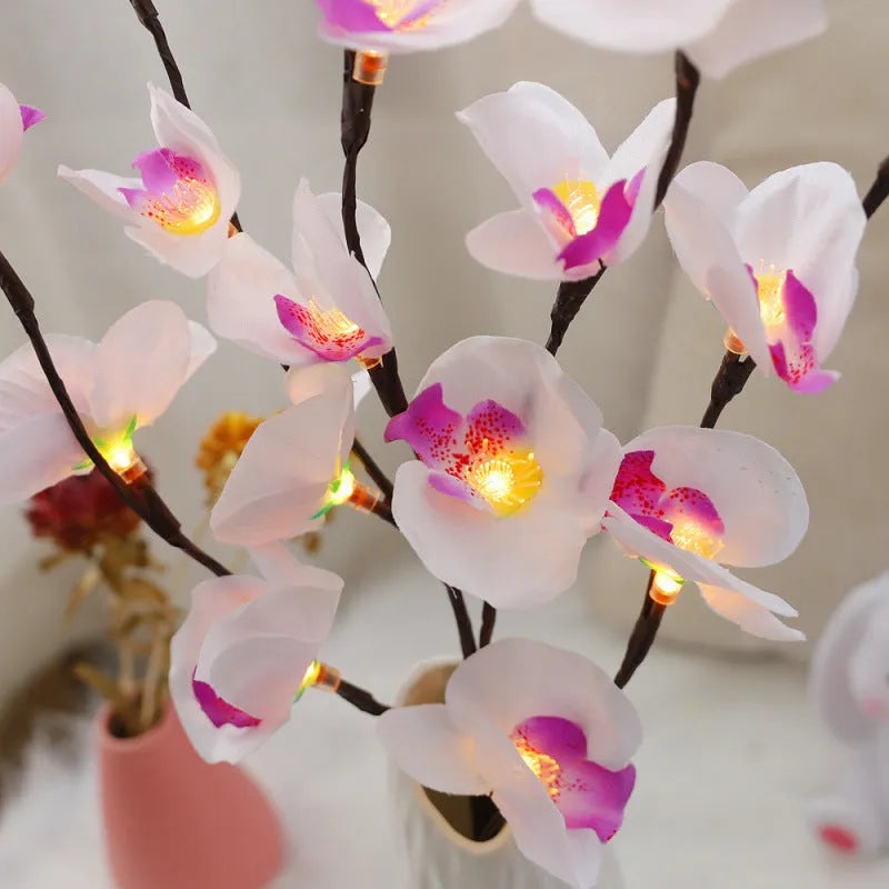 65cm long pink Phalaenopsis orchid branch decorative LED light with 20 warm white lights