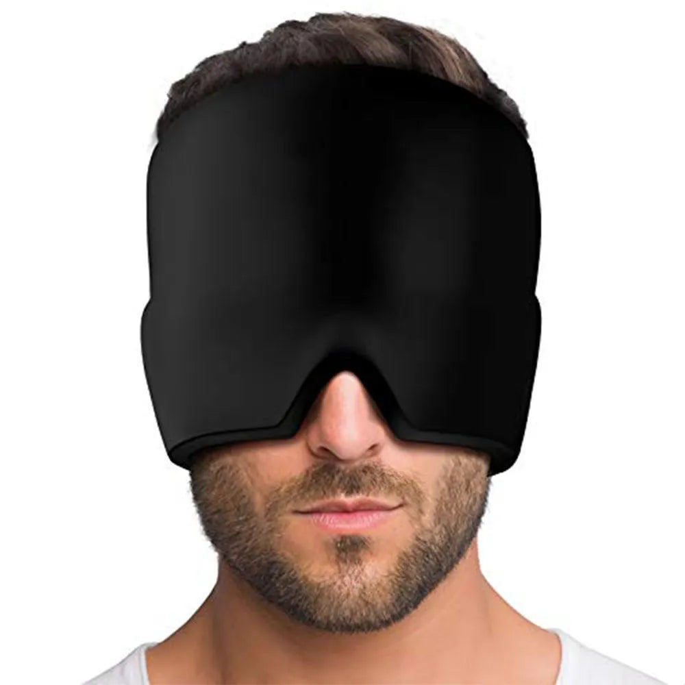 Black elastic cloth gel eye mask for headache relief with adjustable headband
