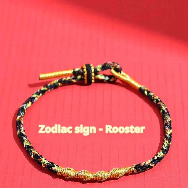 Adjustable eight-strand woven hand strap in zodiac colour theme with traditional pattern