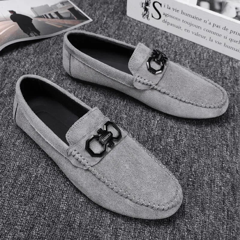 Men's black and grey suede casual shoes with rubber soles for summer