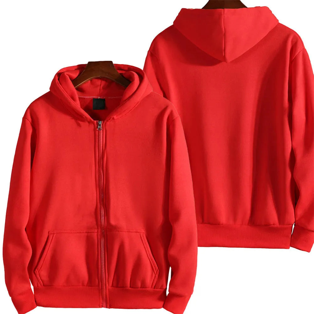 Men's loose fit solid colour zip-up sports jacket on a hanger, shown in a neutral colour.