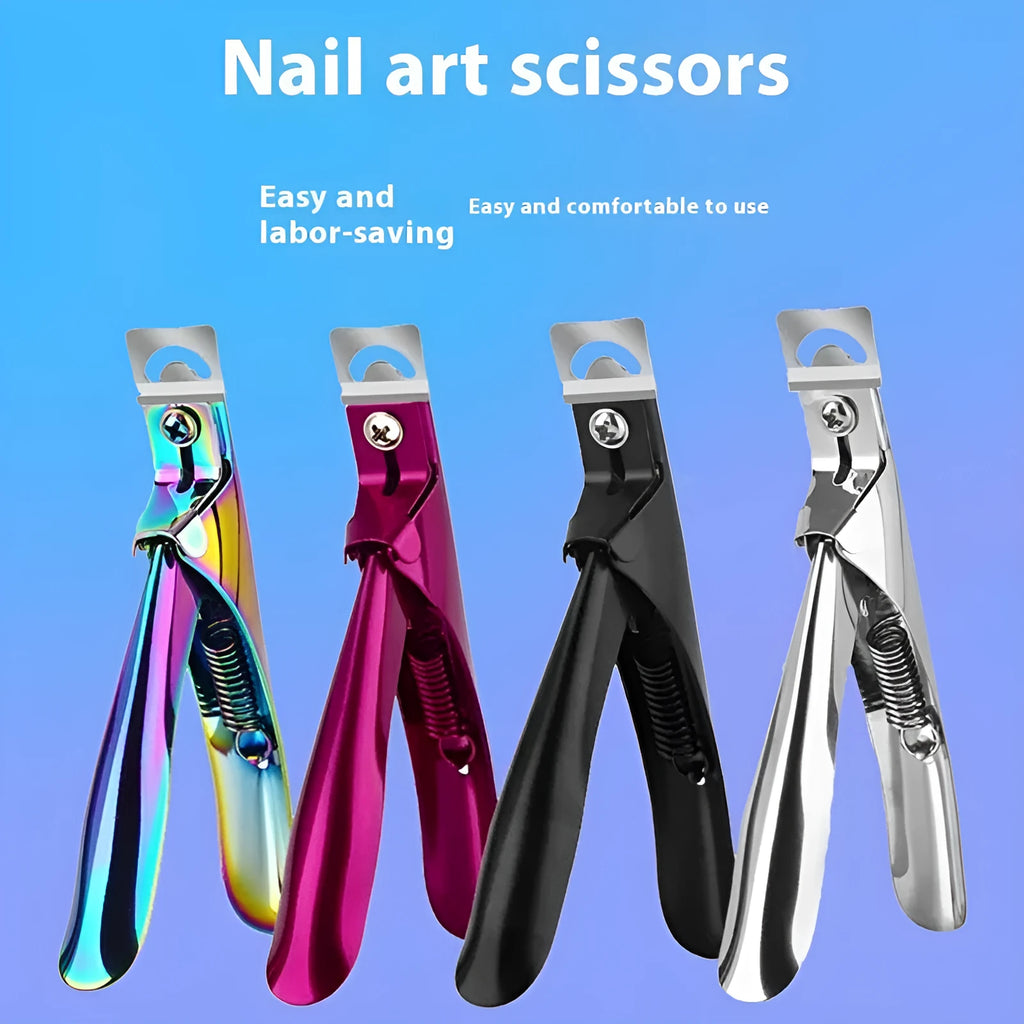 Titanium French U-shaped nail scissors with stainless steel construction showing three colour options