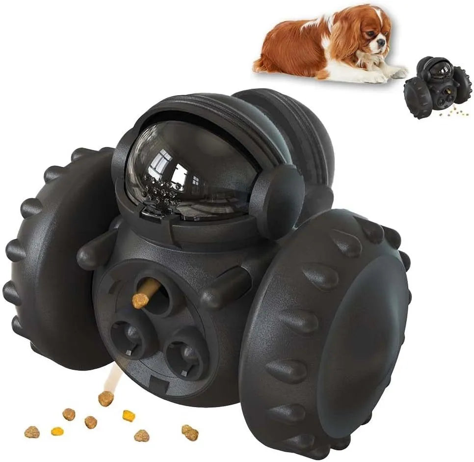 Robot-design self-balancing dog treat dispenser toy for small pets in multiple colour options