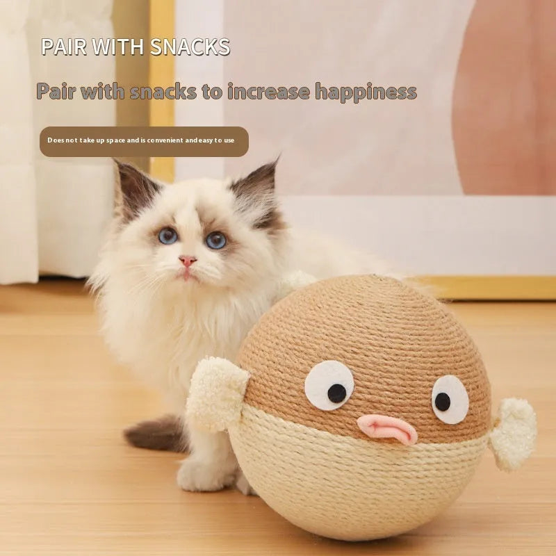 Puffer Leakage Food Feeder Funny Toy, a 15cm cube pet puzzle made of sisal hemp strips.