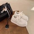 White cowhide leather platform height increasing casual lace up sports board shoes for women