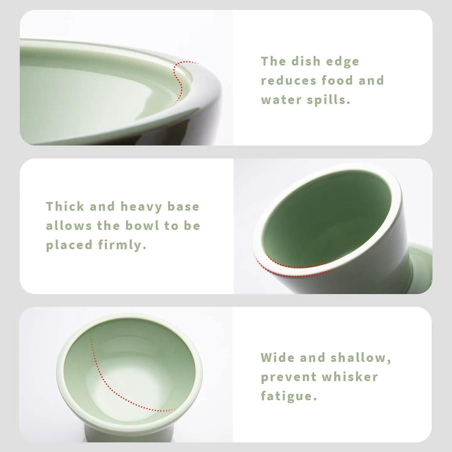 Extra wide elevated ceramic cat food bowl in blue green pink or white with shallow 16cm dish for whisker fatigue relief
