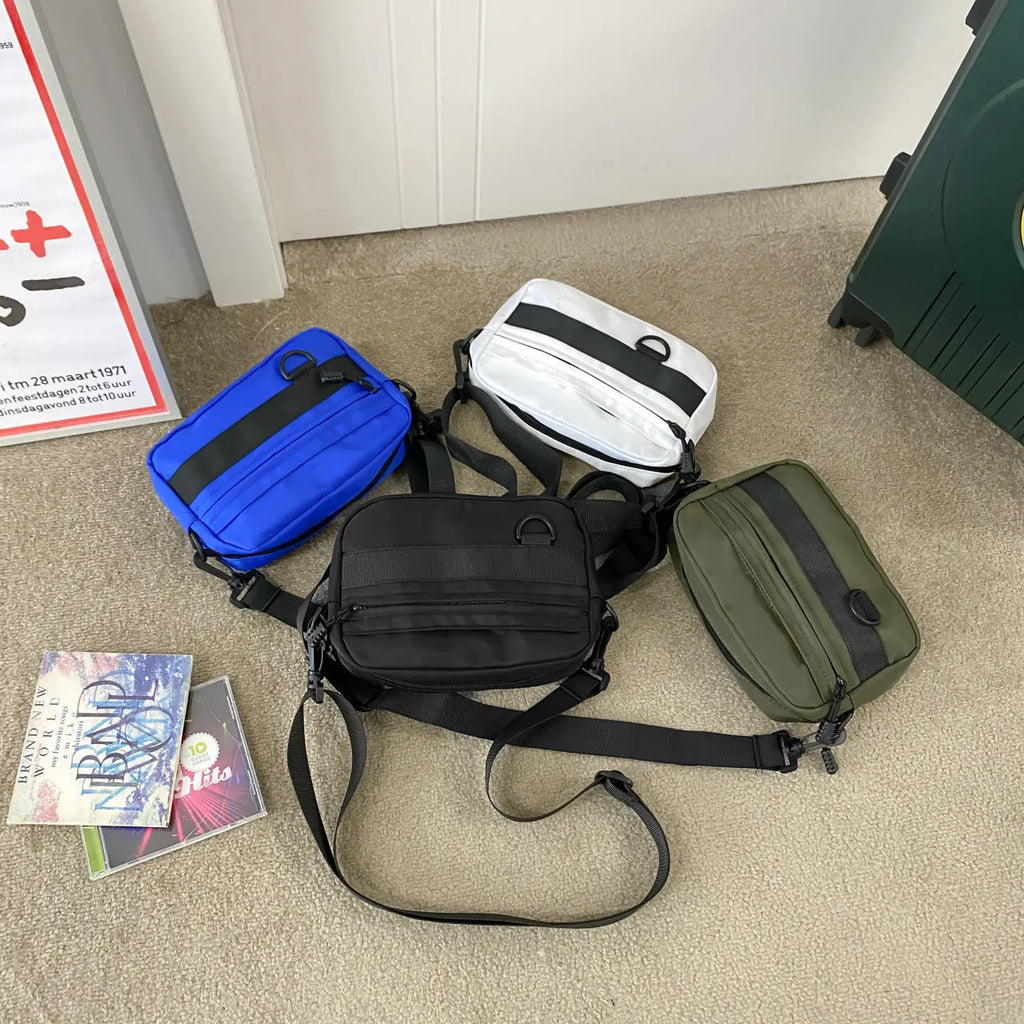 Men's nylon messenger bag in street style with 22cm length and crossbody strap