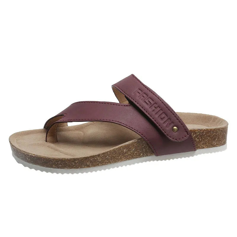 Flat toe ring thick-soled flip-flops in a solid colour on a foam sole.