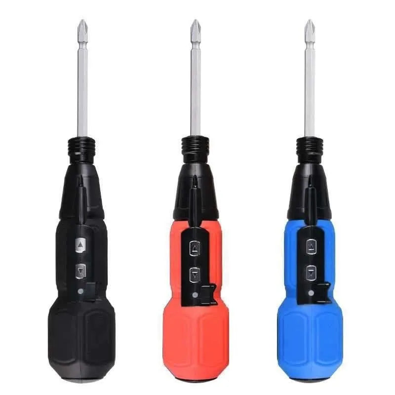 Alloy steel straight handle cordless electric screwdriver in black or blue with lithium battery