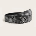 Women's retro thick belt with oval alloy buckle on antique finish PU leather in multiple colour options