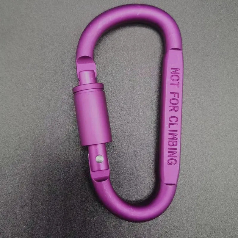 D-type aluminium locking carabiner measuring 8cm in multiple colour options