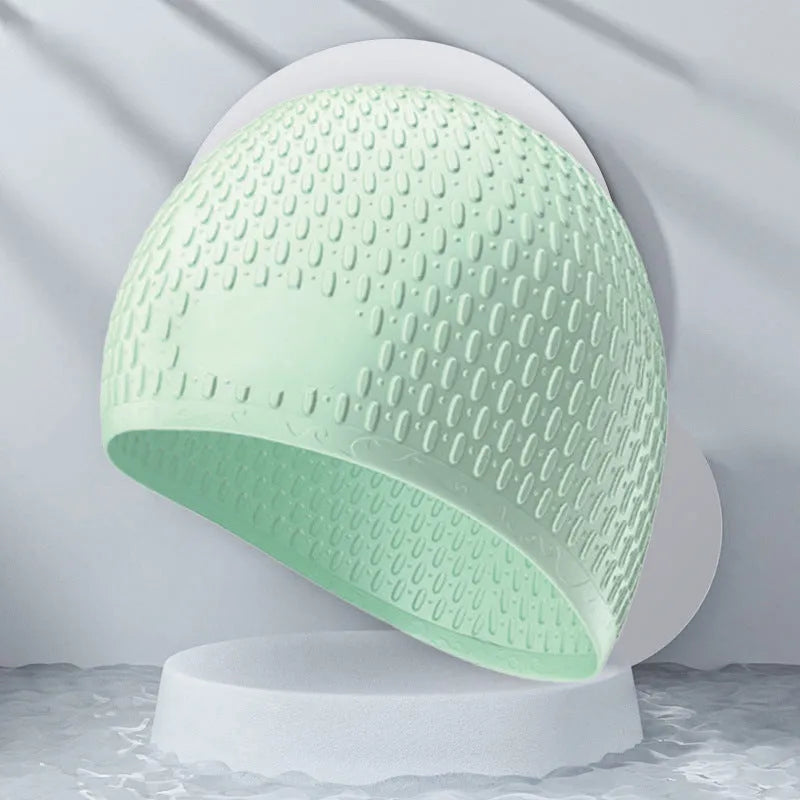 Solid colour silicone swimming cap in water drop shape for adult swimmers