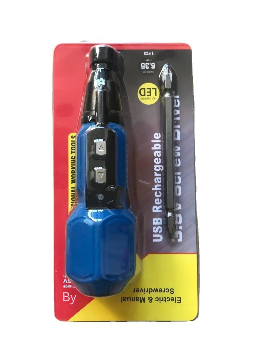 Alloy steel straight handle cordless electric screwdriver in black or blue with lithium battery