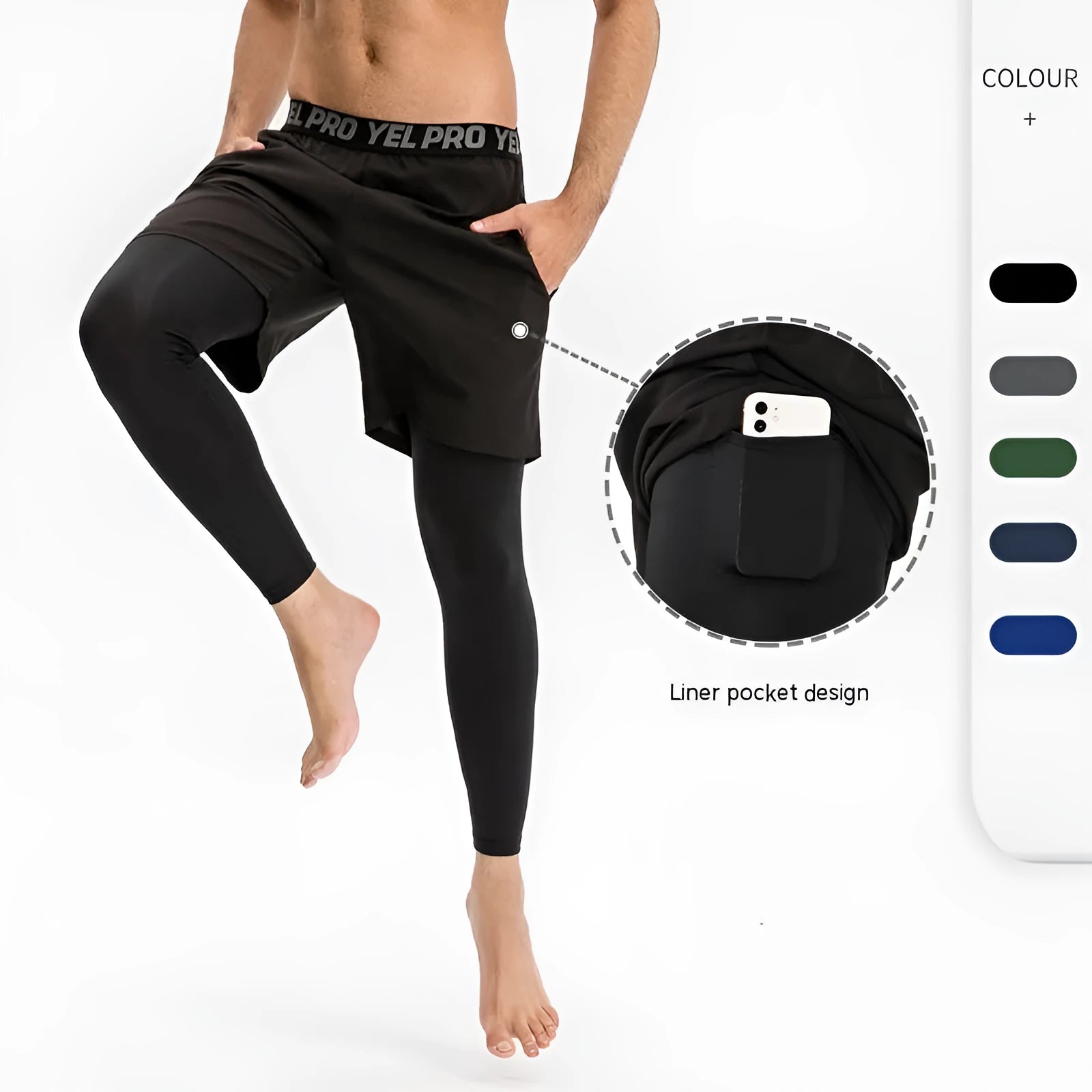 Men's grey quick-drying high elastic tight pants for fitness and running sports.