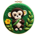 Round linen embroidery kit with wool felt materials for three-dimensional floral design