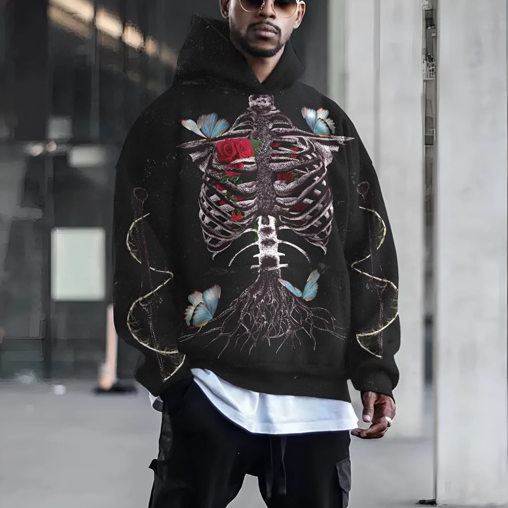 3D printed Halloween hoodie for men women black polyester slim fit round neck with patch bag