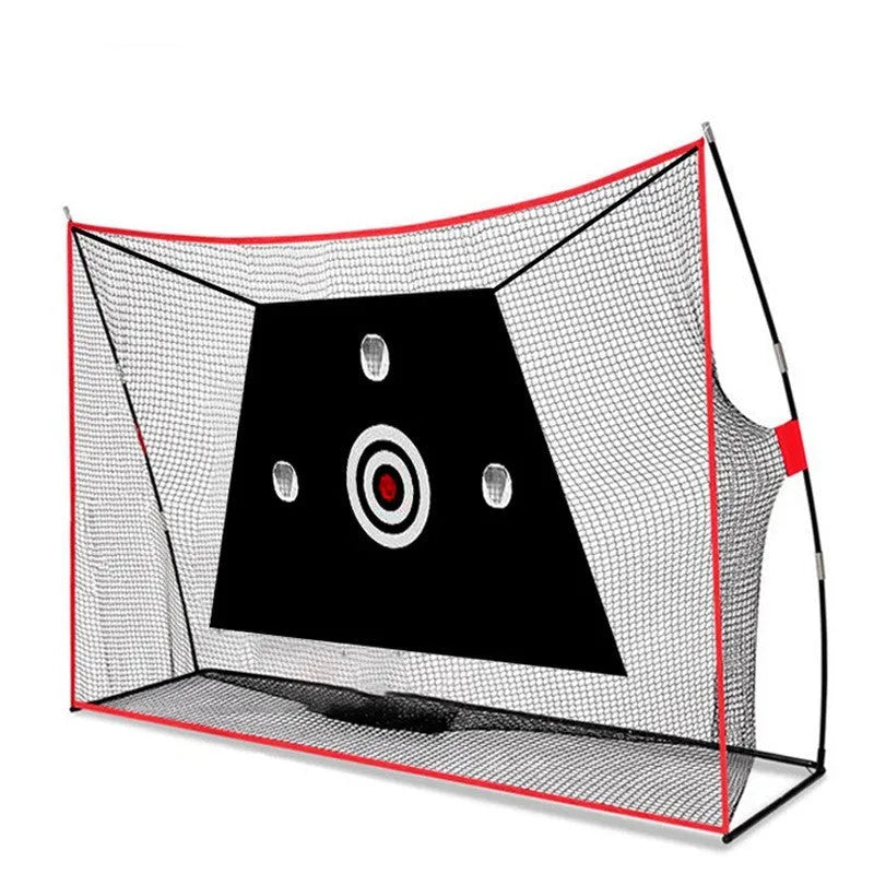 Golf swing wedge training net set with cross target, straw mat, and practice balls