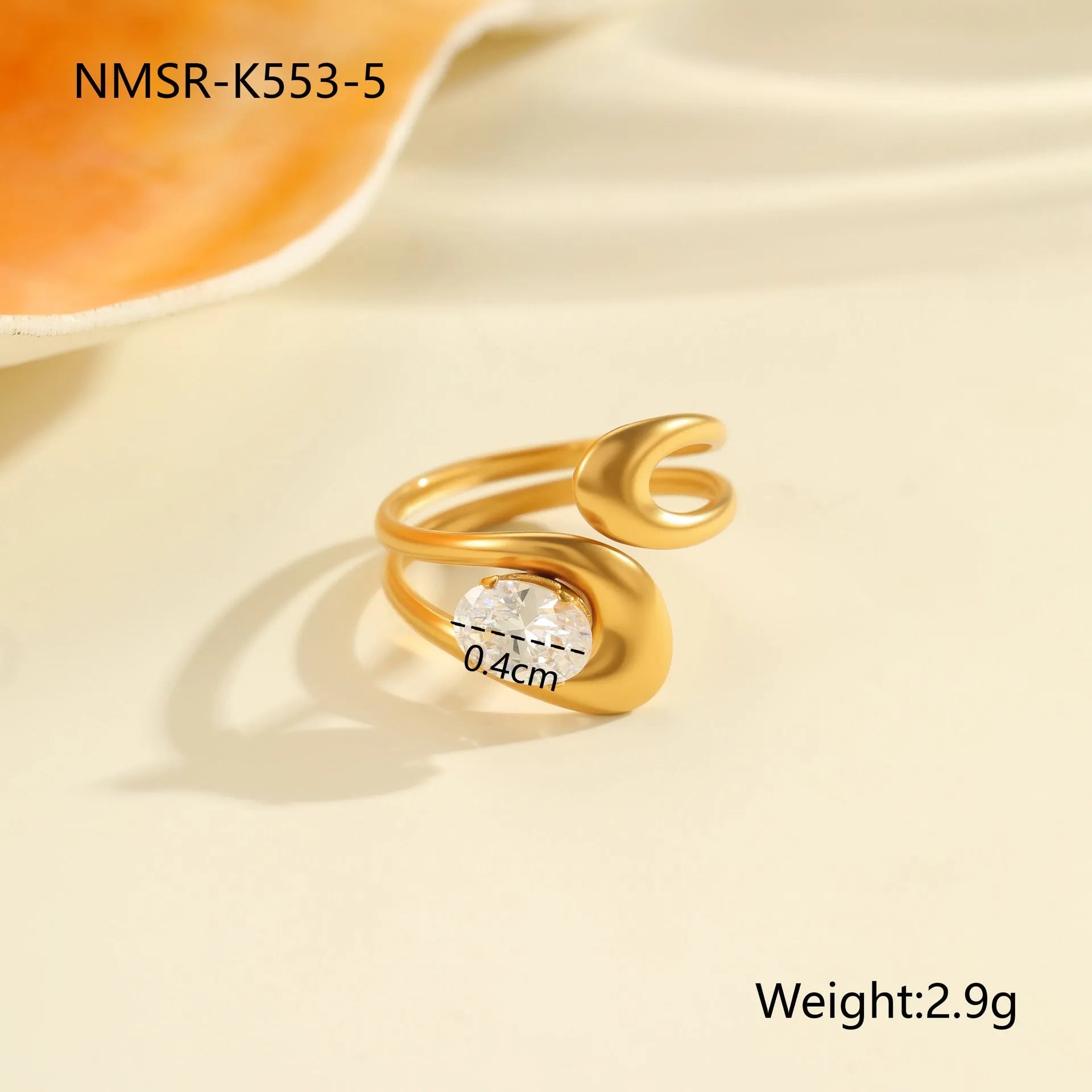 Women's adjustable geometric zircon ring in stainless steel with open mouth design