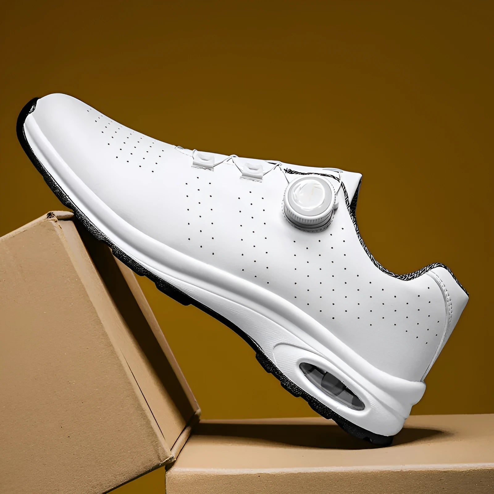 Black and white low-top mesh casual tennis shoes with lace-up front and cross shoulder straps