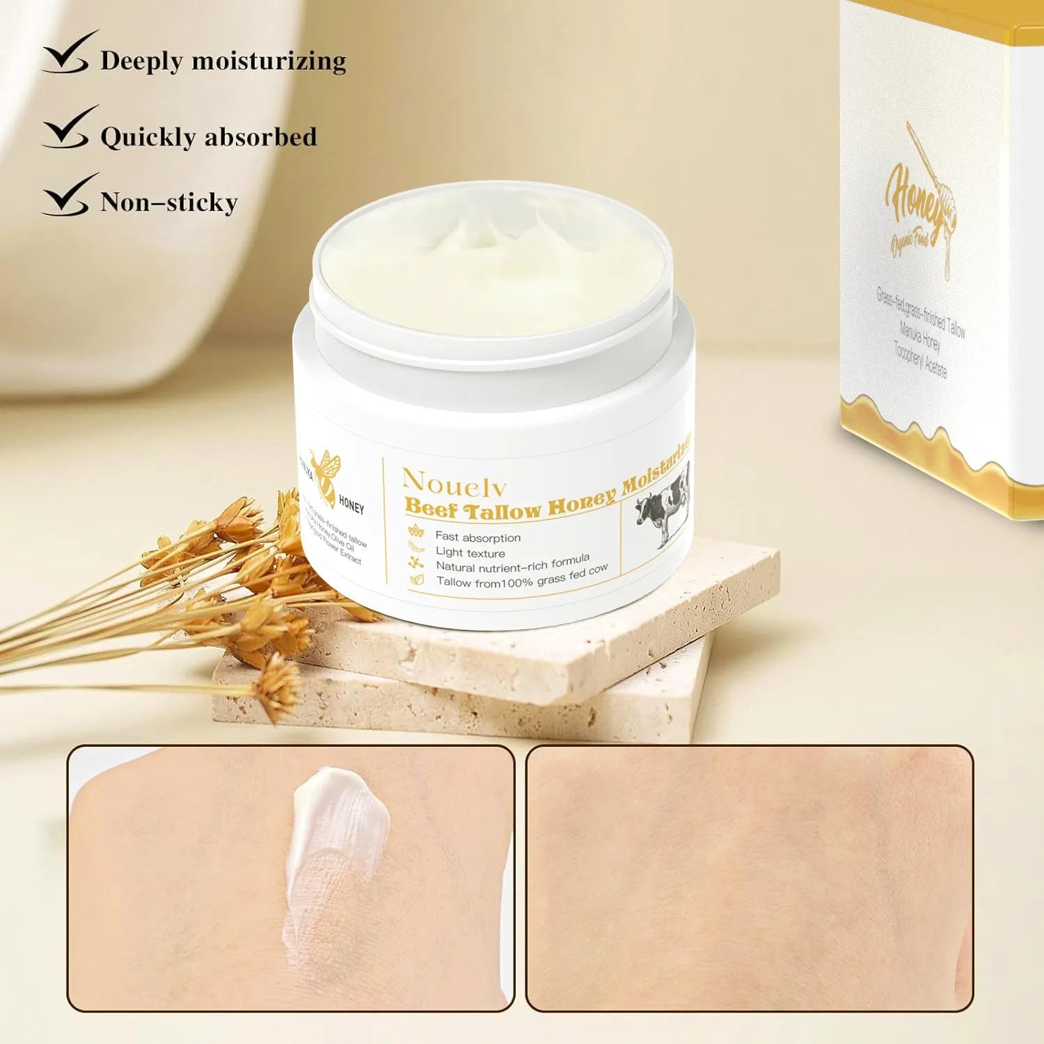 50g container of cow fat honey tallow moisturising cream for dry and combination skin