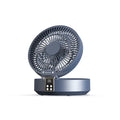 White USB rechargeable folding fan with remote control on a desk, showing 90° adjustable head and night light
