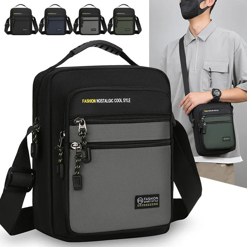 Men's waterproof nylon crossbody bag in green, black, dark blue, or grey colours
