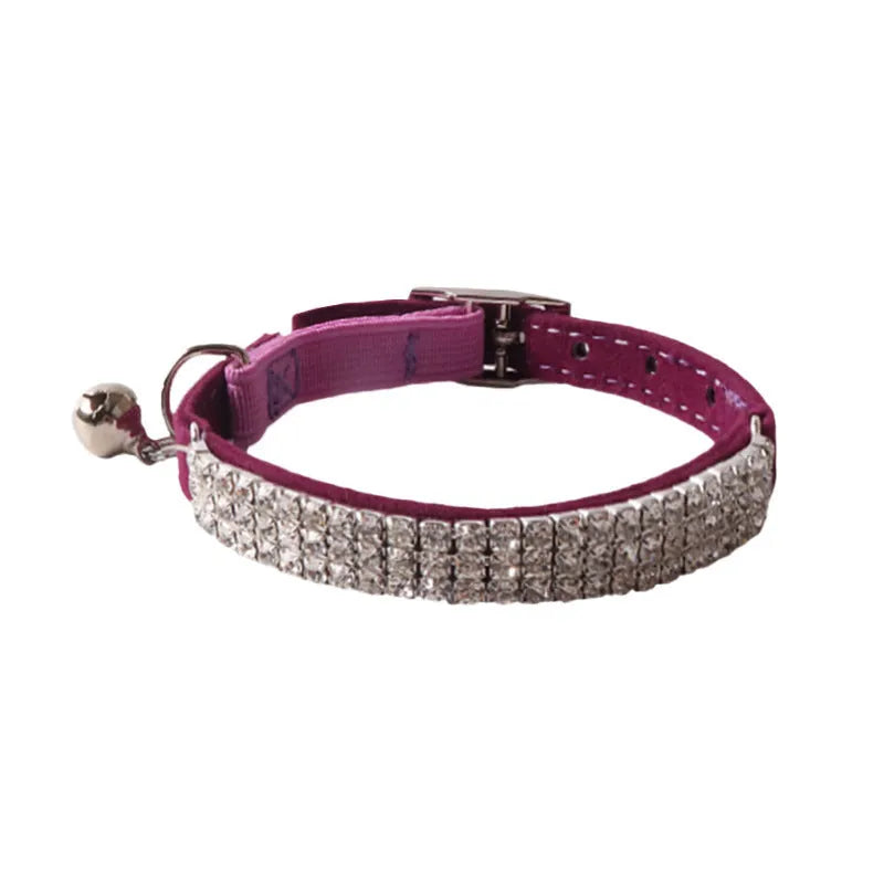 Flocking fabric cat collar with elastic buckle and gang drill adjustment in six colour options