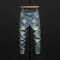 Men's slim-fitting skinny jeans in dark blue and light blue colours with micro-elasticity cotton denim