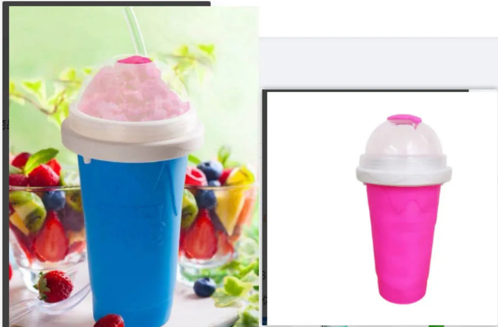 Blue quick refrigeration pinch cup with double-layer silicone construction for making slushies
