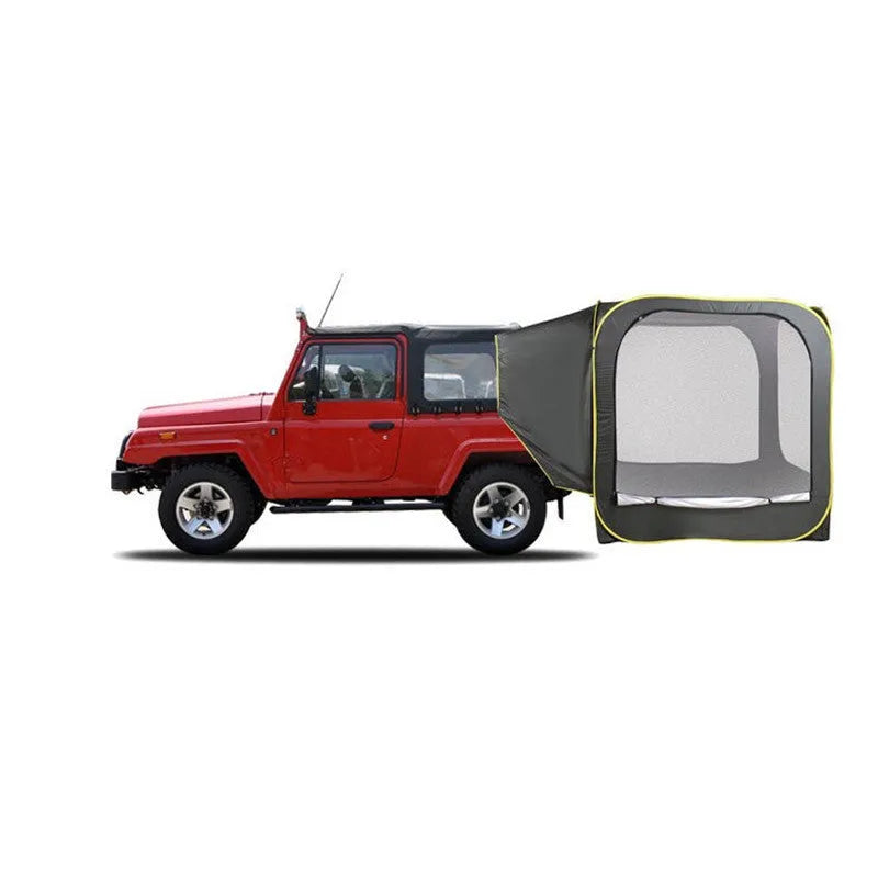 Black pop-up outdoor camping car tail tent with quick throw setup, unfolded to 200x200x200cm