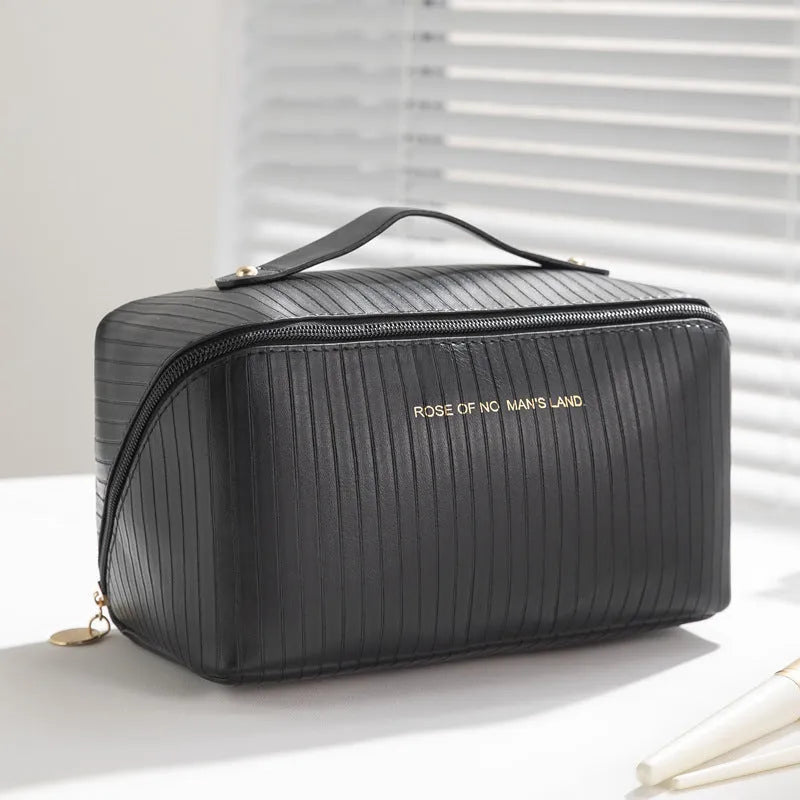 Cubic PU makeup bag with vertical pattern pillow design in beige, black, brown, grey, pink colours