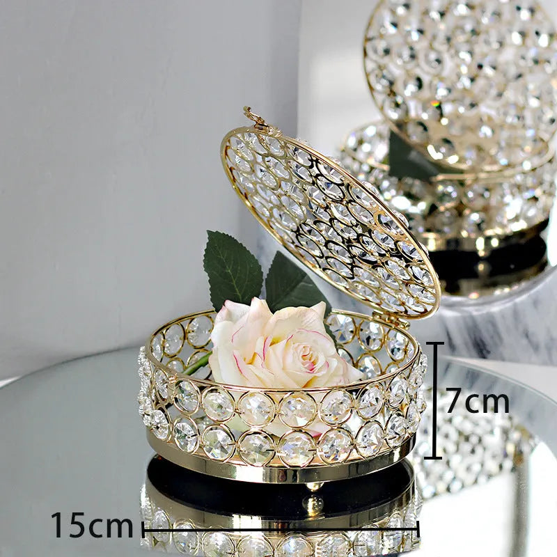 French gold European style jewelry box with transparent crystal glass and metal construction