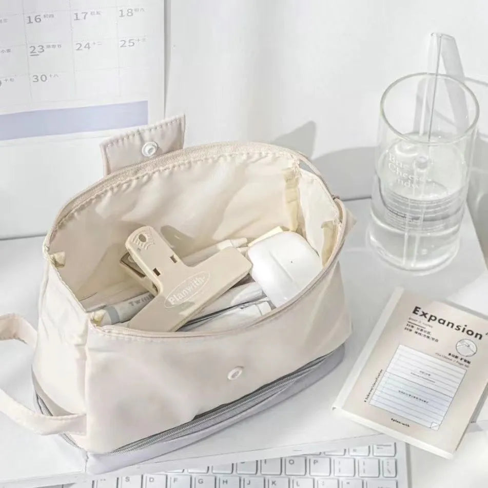 Folding double layer student pencil case in polyester with three colour options