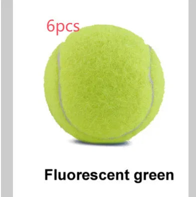 Bright coloured, bite-resistant rubber tennis ball for dogs, 6.3 cm in diameter.