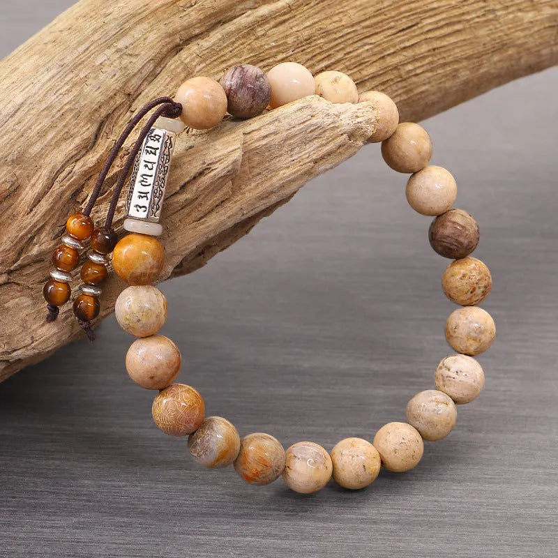 Handmade stone bead bracelet in wood colour with retro European American style design