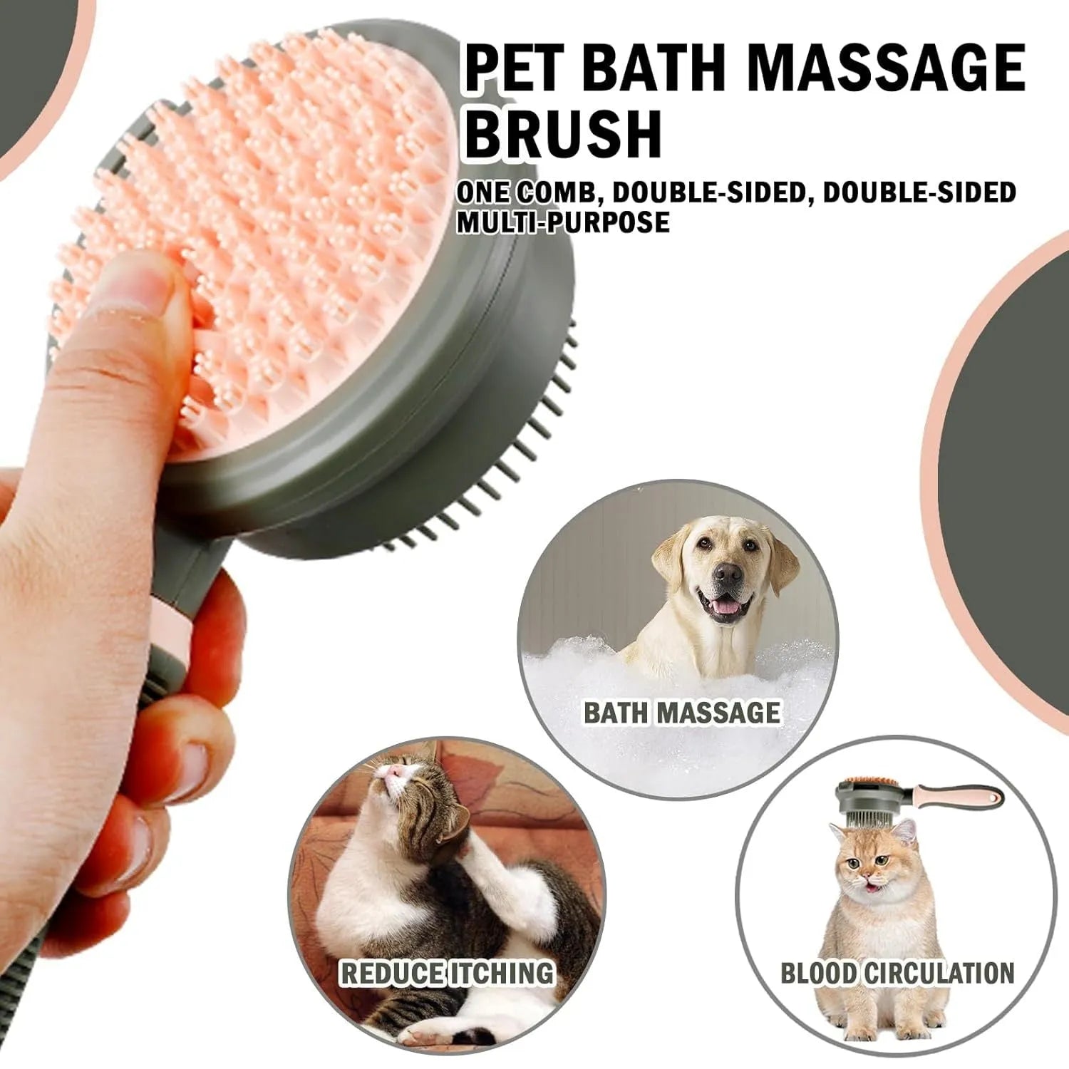 Double-sided cat brush with release button and flea comb in green and pink colour options