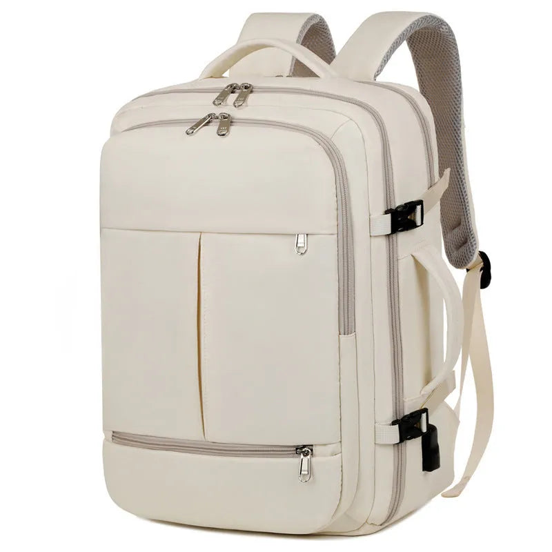 Large waterproof oxford cloth backpack for business travel with multiple pockets, shown in available colours.