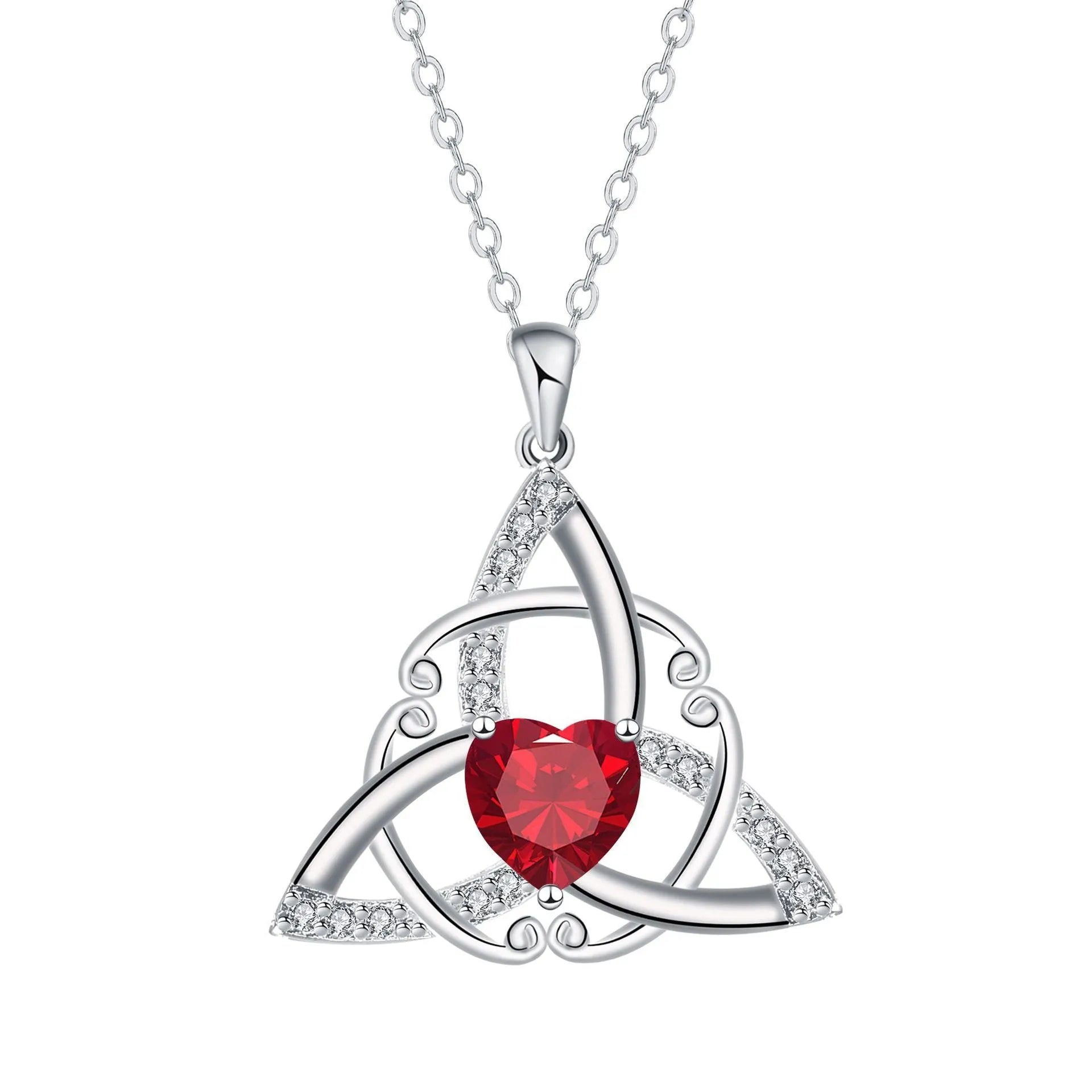 Copper Celtic knot pendant necklace in choice of electroplated colours: white, blue, green, or red.