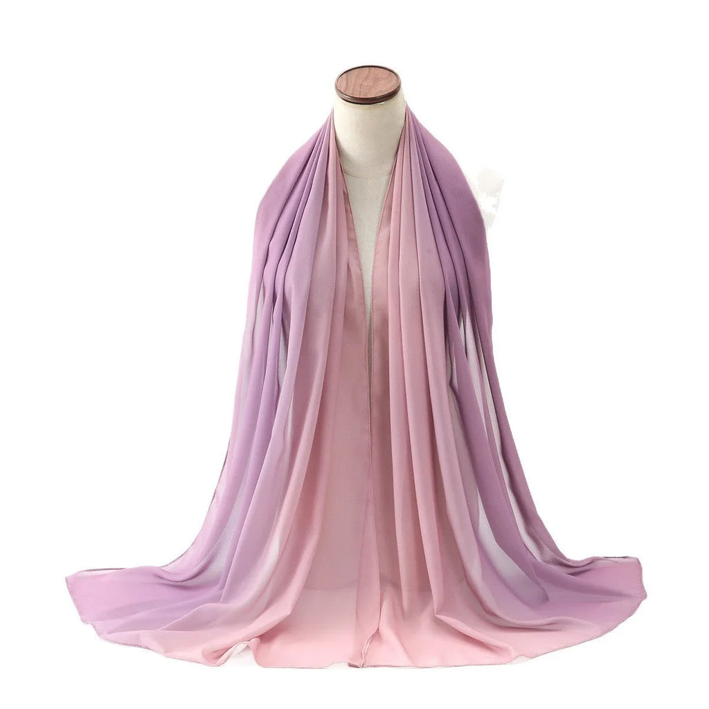 Long lightweight chiffon scarf with bubble towel texture draped to show its length and soft drape.