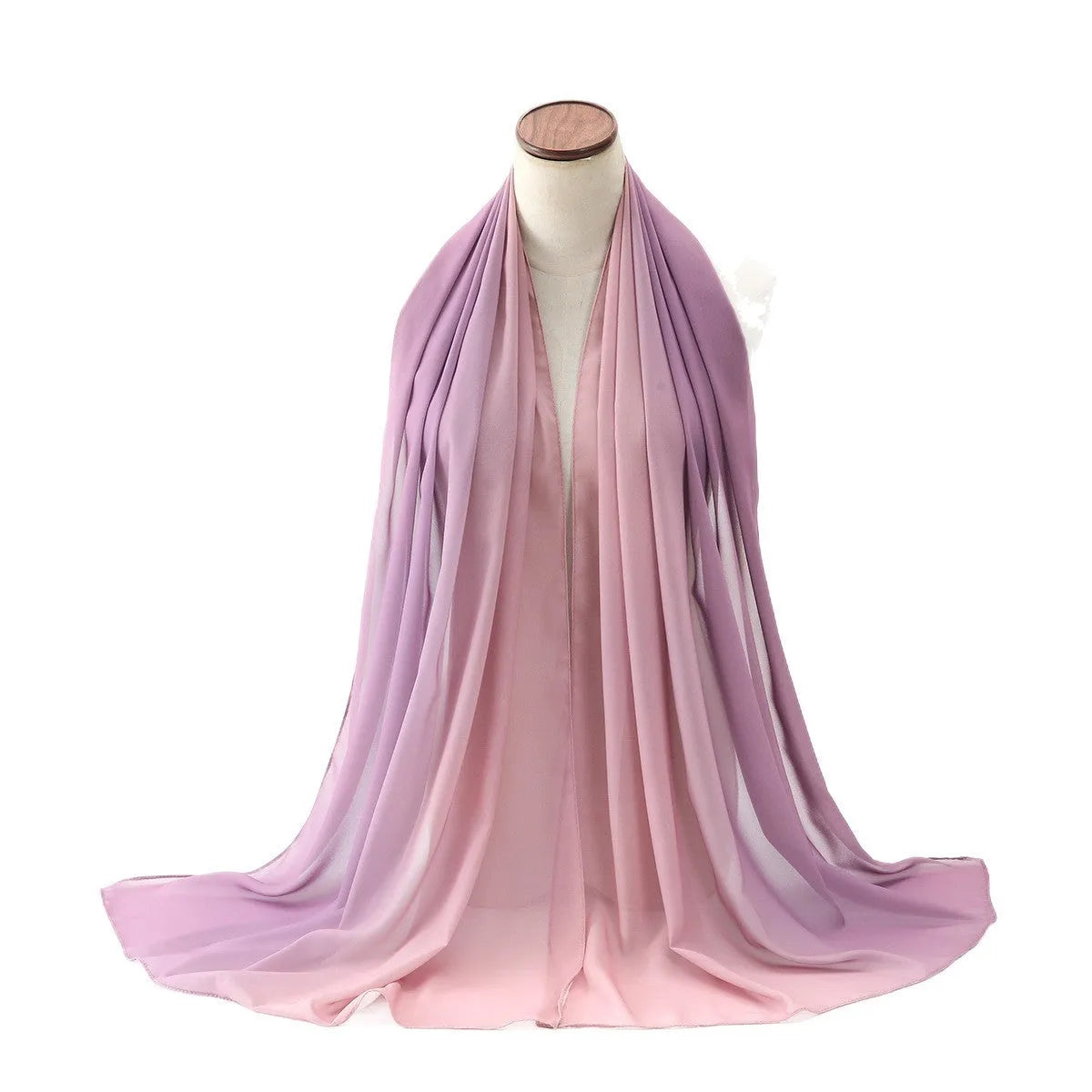 Long lightweight chiffon scarf with bubble towel texture draped to show its length and soft drape.