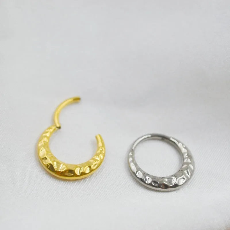 Titanium alloy concave-convex nose ring in gold or silver colour with ASTM F136 purity and 1.2mm diameter
