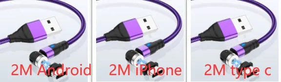 Magnetic charging cable with LED light indicator in various colours showing magnetic connection heads