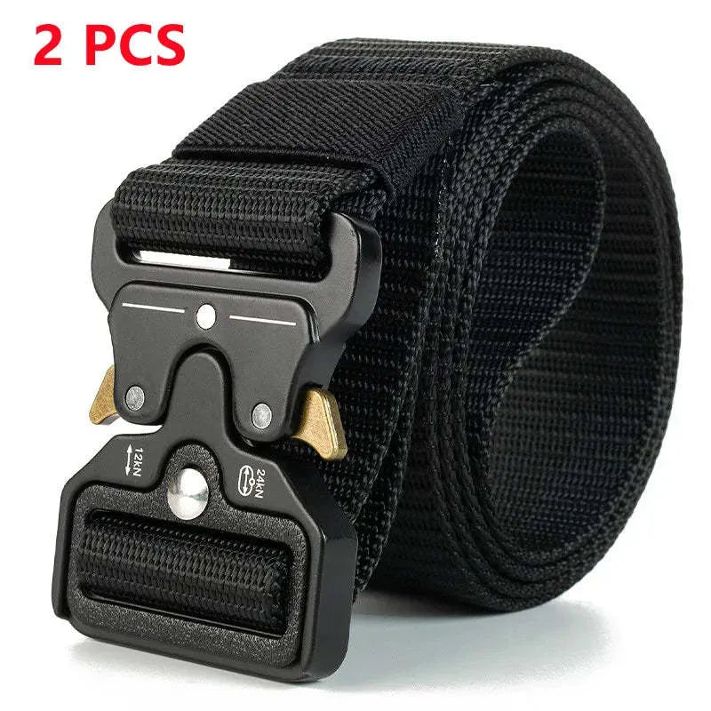 Men's thick canvas tactical belt with alloy quick-release buckle in multiple colour options